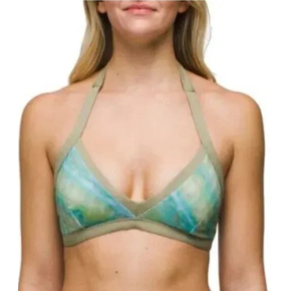 NWT Prana Sunset Scene Top Mirage Tie Dye Halter Bikini‎ Top XS Blue Green Beach